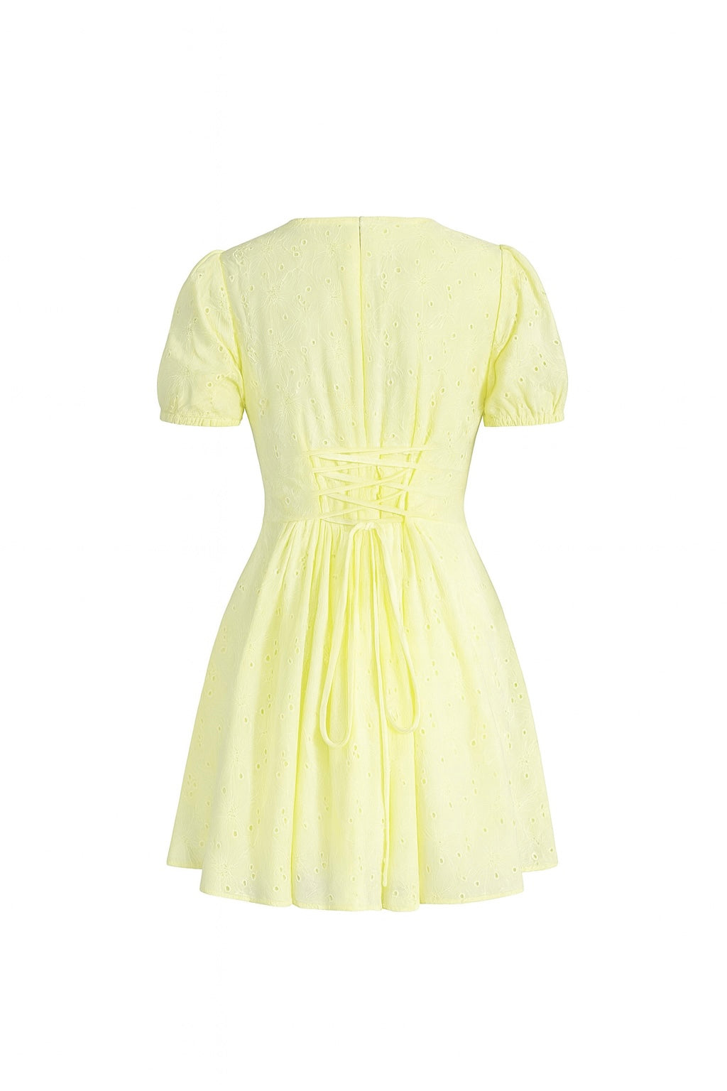 Żółta bawełniana sukienka z ażurowym haftem