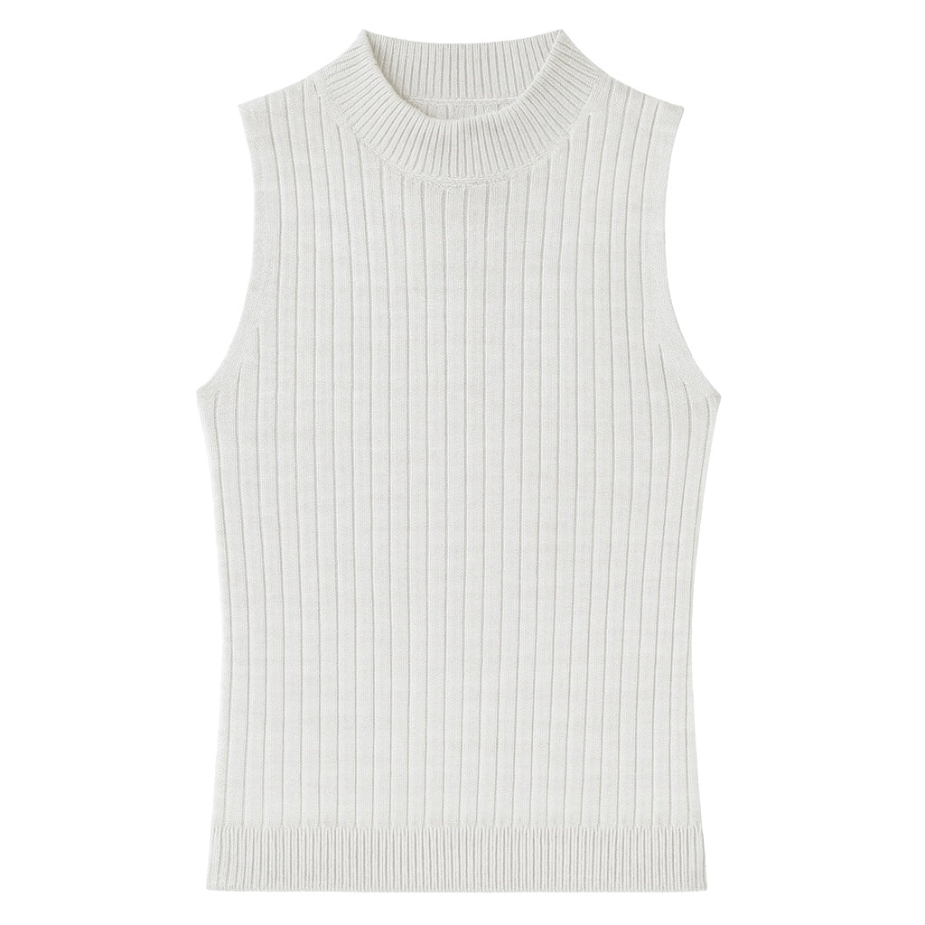Wełniany top bez rękawków z prążkowanej dzianiny 100% wełny