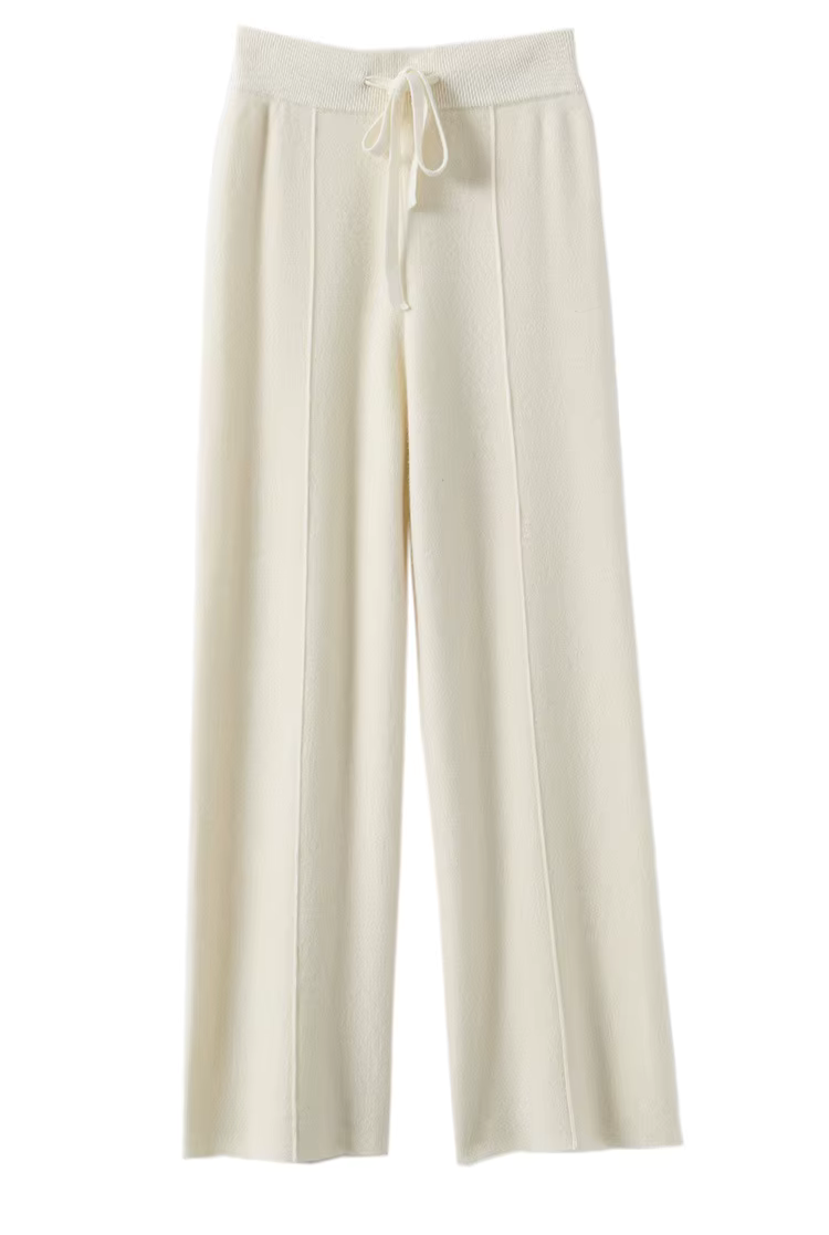 Luźne szerokie beżowe spodnie 100% wełny