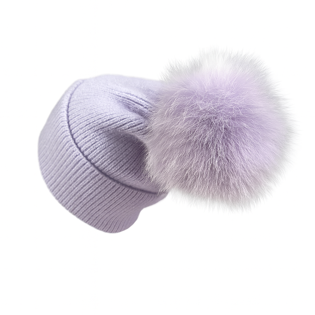 Ciepła czapka z pomponem z naturalnego lisa