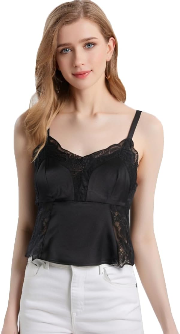 Jedwabny bieliźniany top z koronką