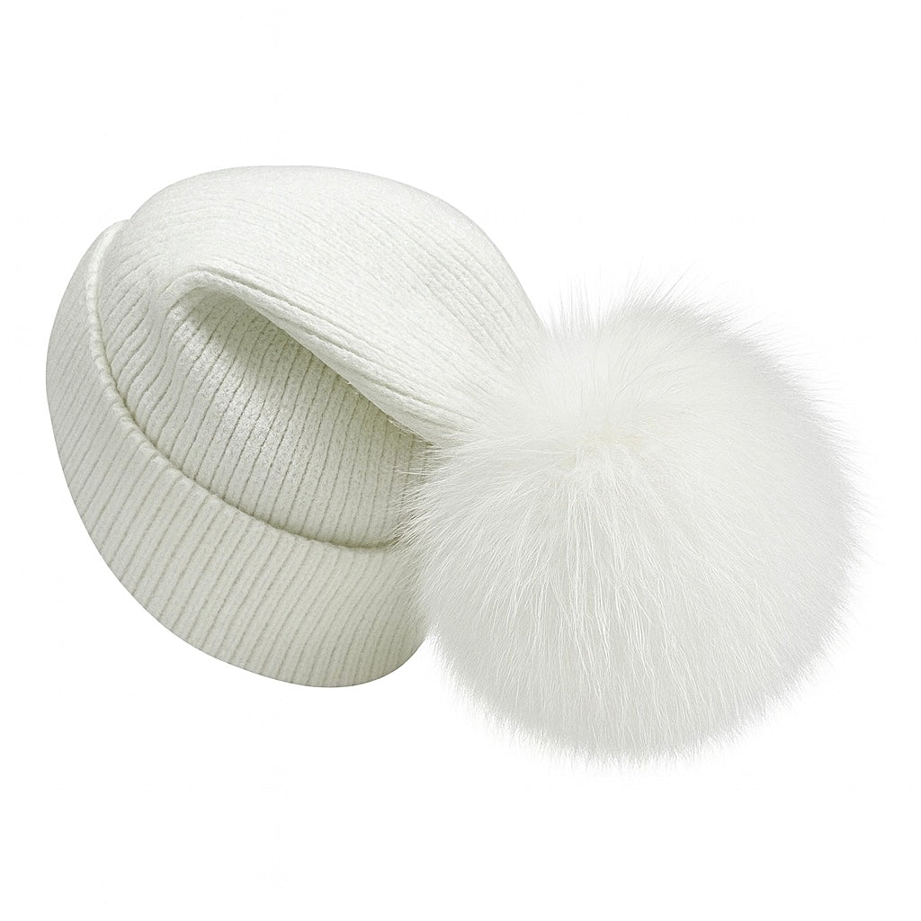 Ciepła czapka z pomponem z naturalnego lisa