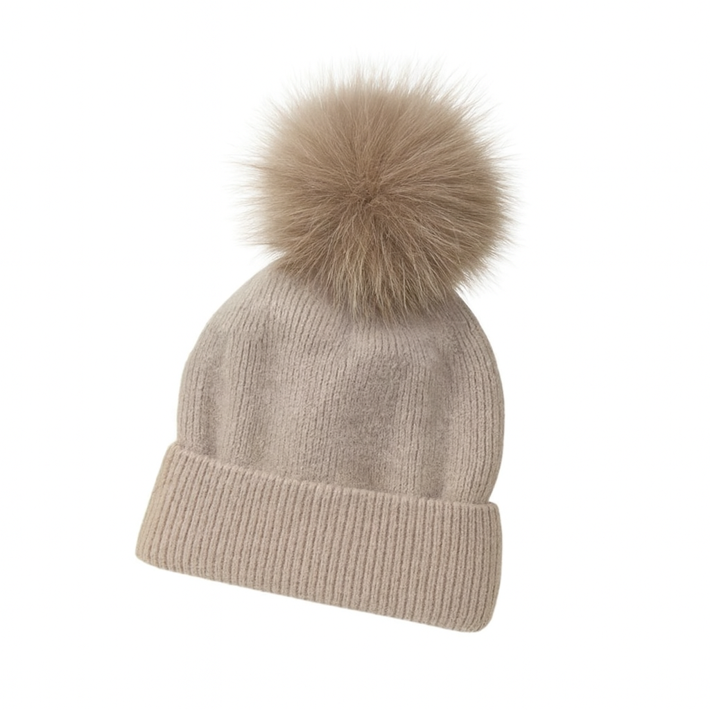 Ciepła czapka z pomponem z naturalnego lisa