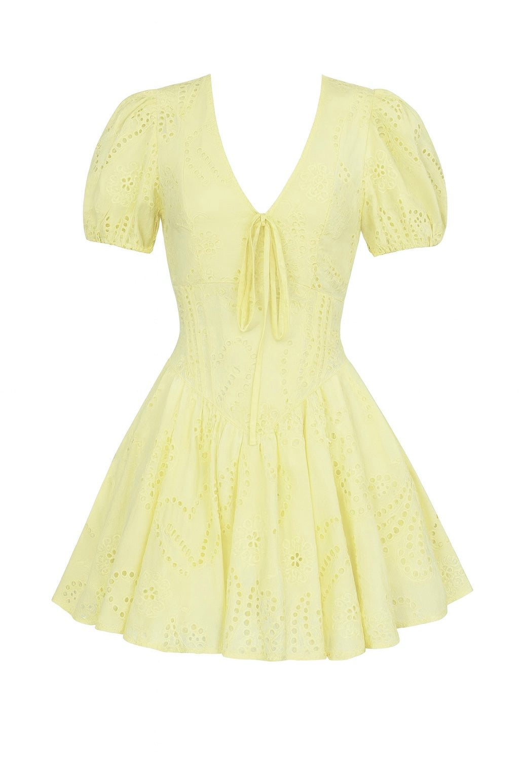 Żółta bawełniana sukienka z ażurowym haftem