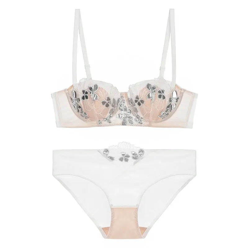 Biały komplet bielizny z haftem kwiatowym