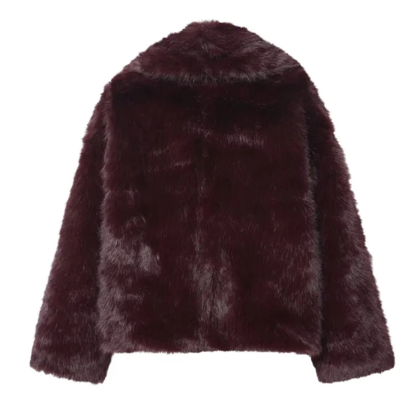 Bordowe sztuczne futerko z kołnierzem