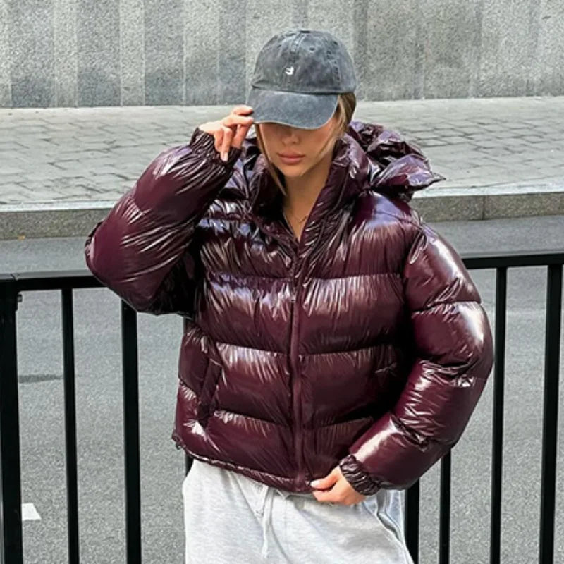 Damska błyszcząca kurtka pikowana