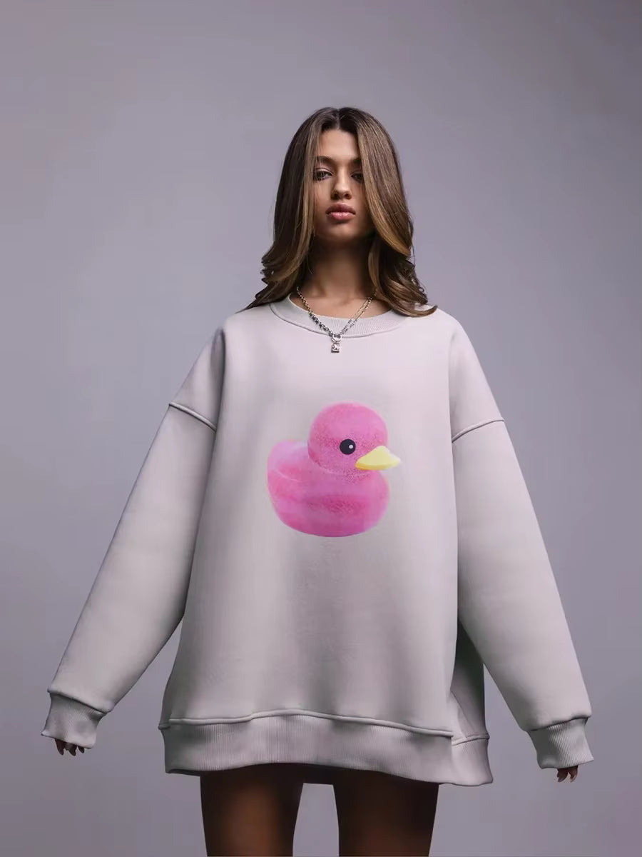 Różowa bluza oversize z nadrukiem kaczki