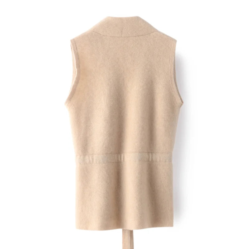 Brązowa/Beżowa wełniana kamizelka 100% wełny