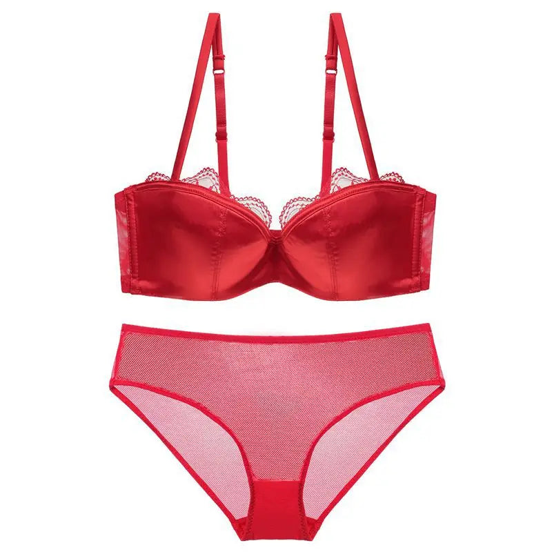 Satynowy komplet bielizny biustonosz Push-Up