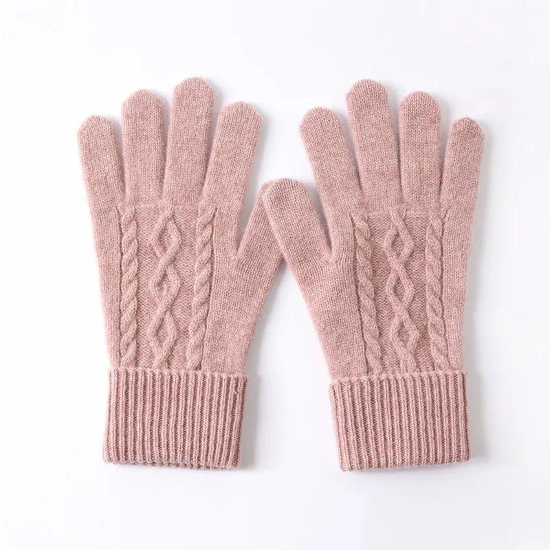 Wełniane rękawiczki z warkoczowym splotem