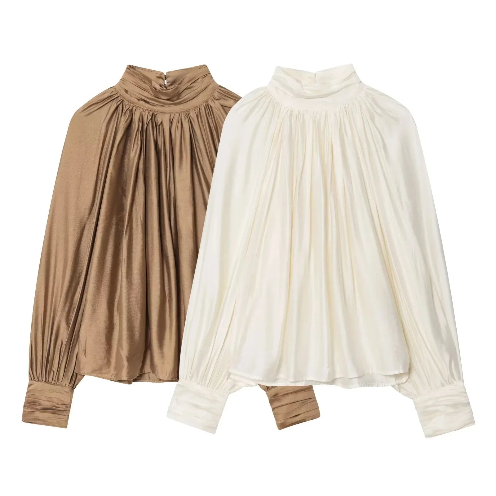 Drapowana bluzka koszula z satynowym wykończeniem