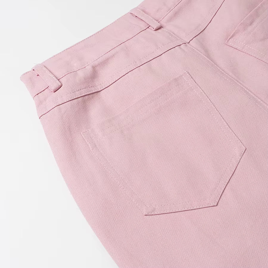 Jasnoróżowe jeansy z prostą nogawką zdobione kryształkami