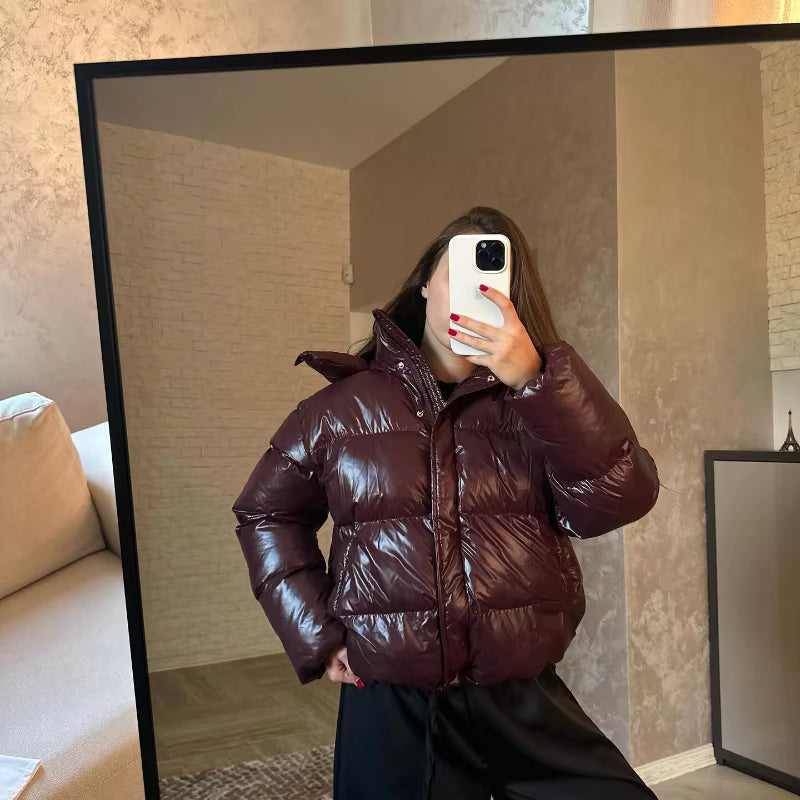 Damska błyszcząca kurtka pikowana