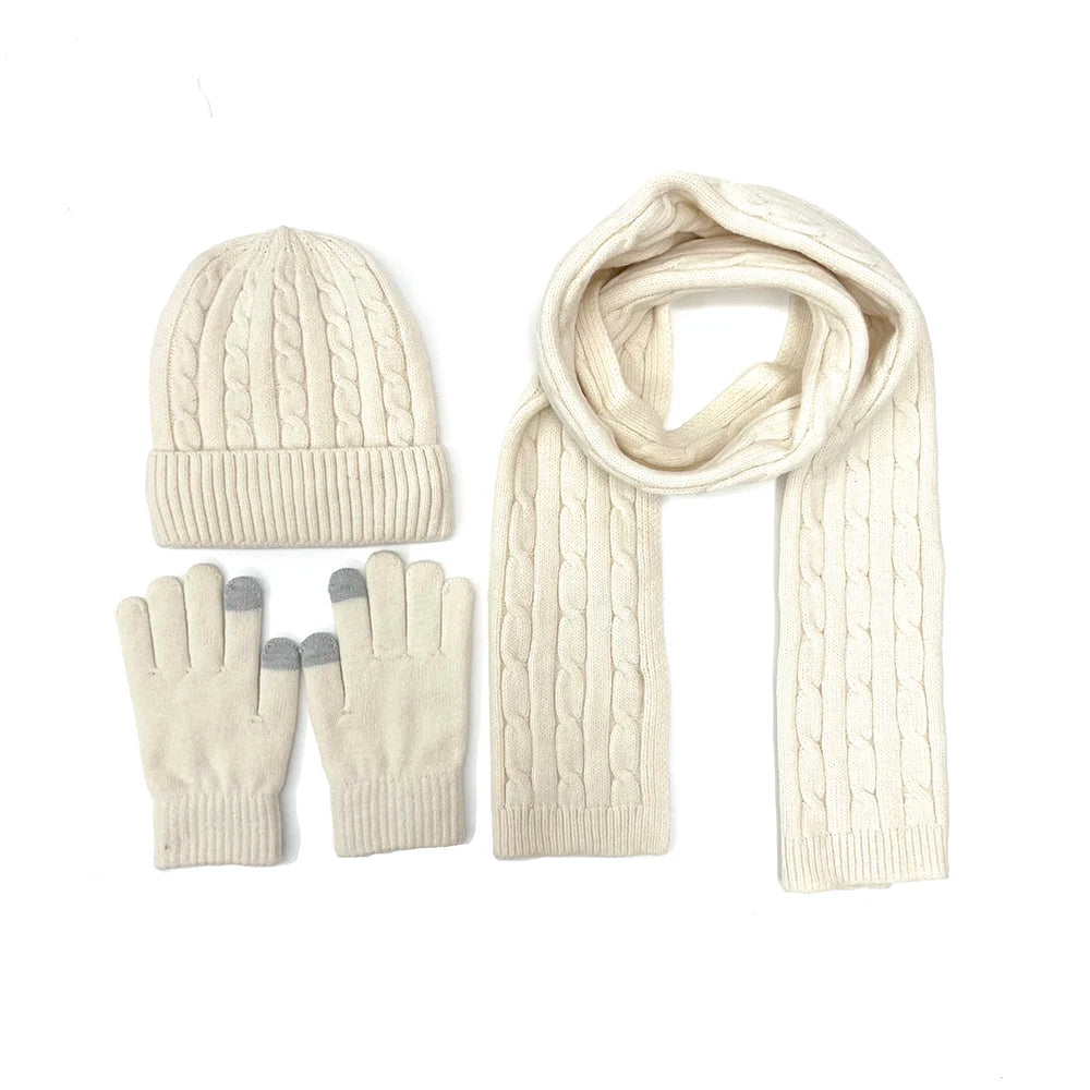 Wełniany komplet zimowy - czapka, szalik i rękawiczki Unisex