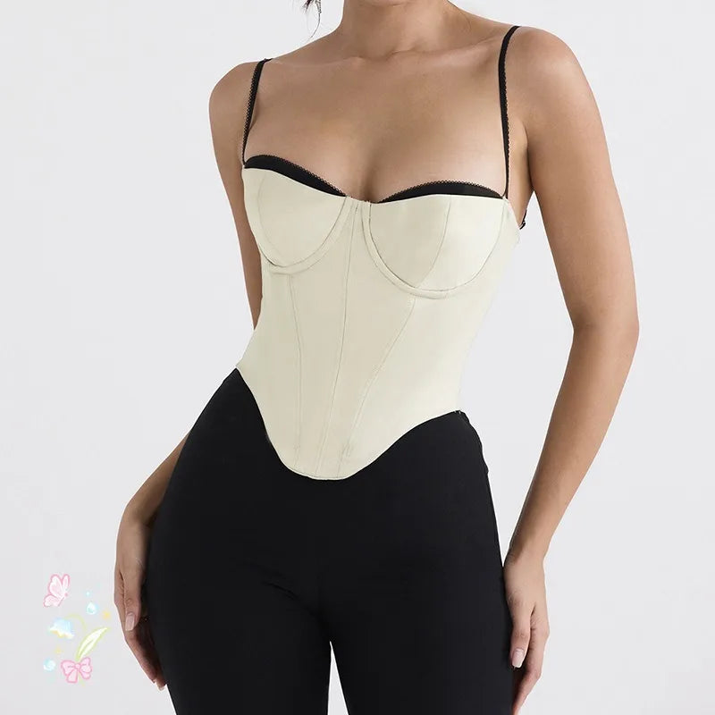 Jasny gorset z czarnymi ramiączkami