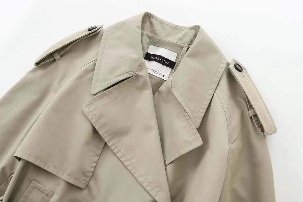 Krótki płaszcz trencz khaki