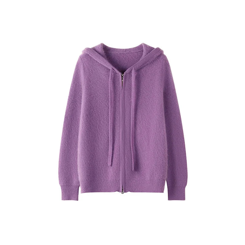 Wełniana bluza z kapturem na suwak