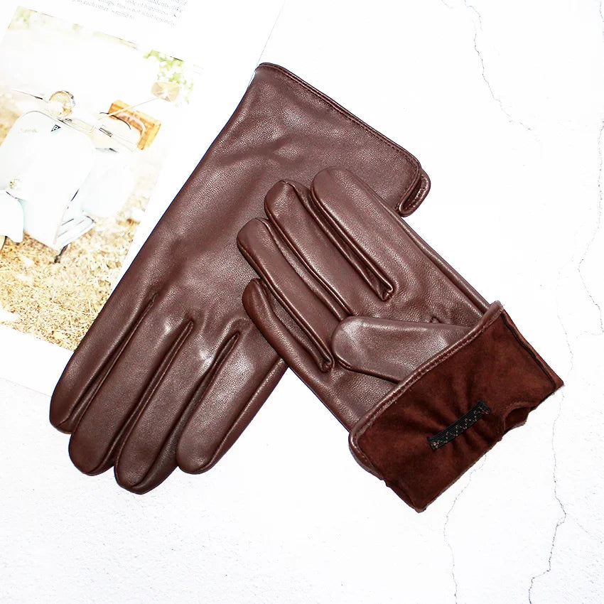 Brązowe skórzane rękawiczki męskie