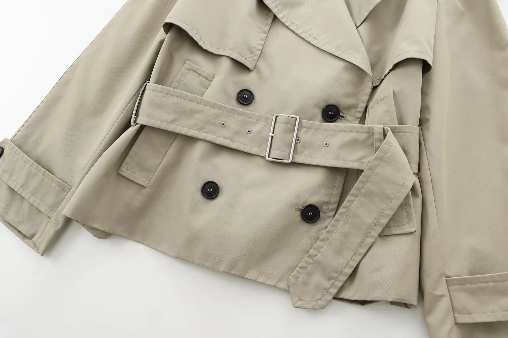 Krótki płaszcz trencz khaki