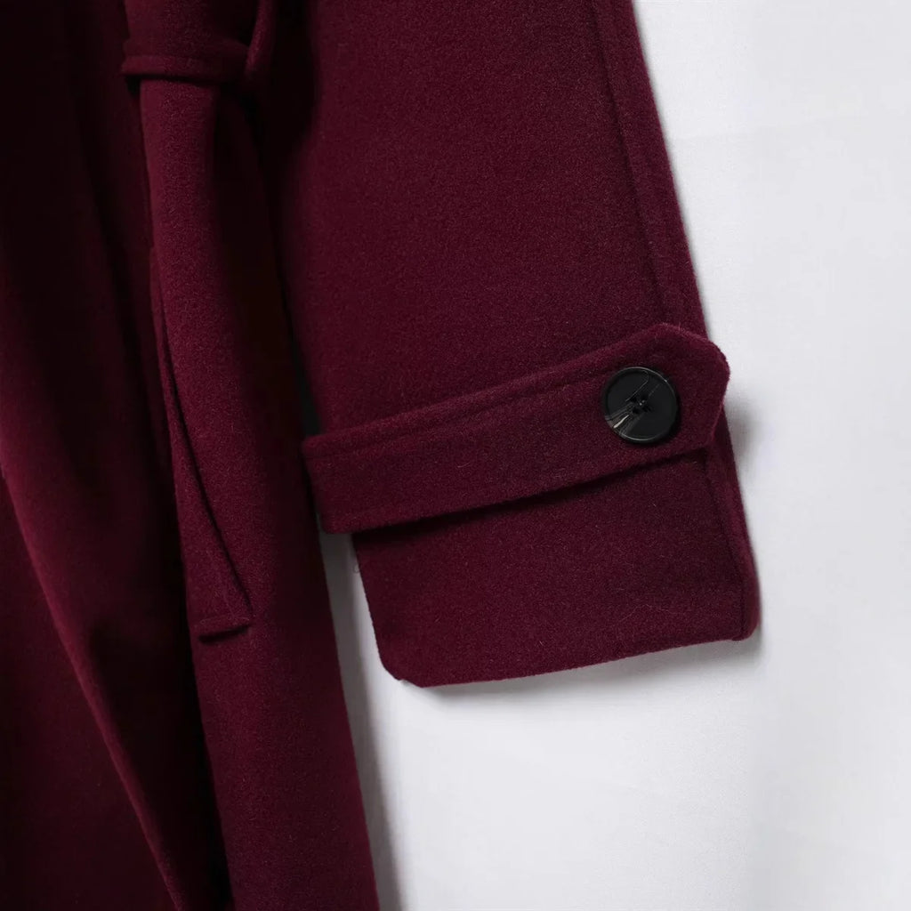 Bordowy trencz z paskiem Dalia