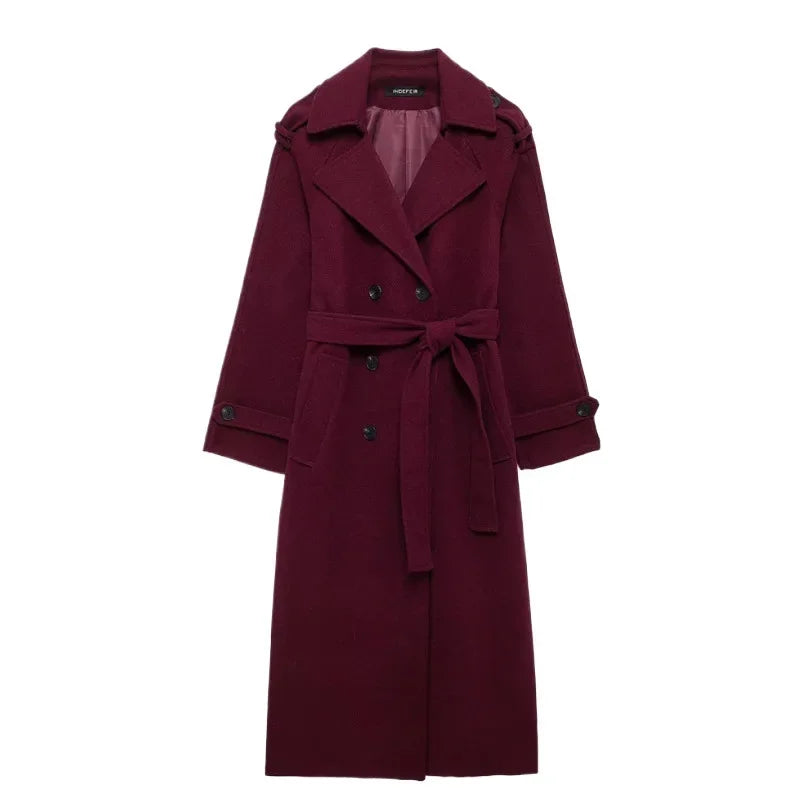 Bordowy trencz z paskiem Dalia