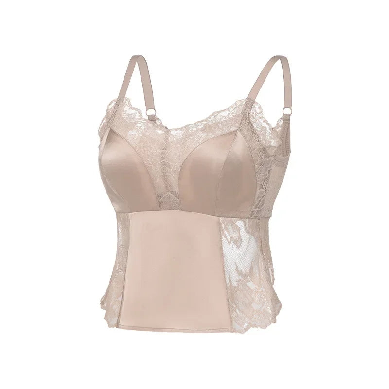 Jedwabny bieliźniany top z koronką