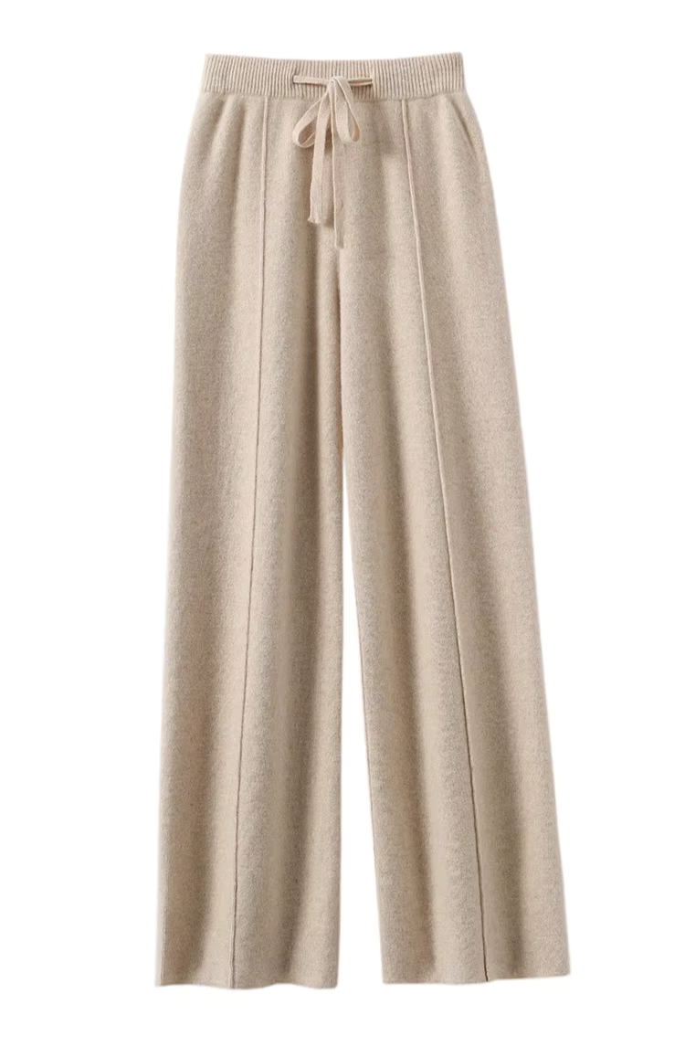 Luźne szerokie beżowe spodnie 100% wełny