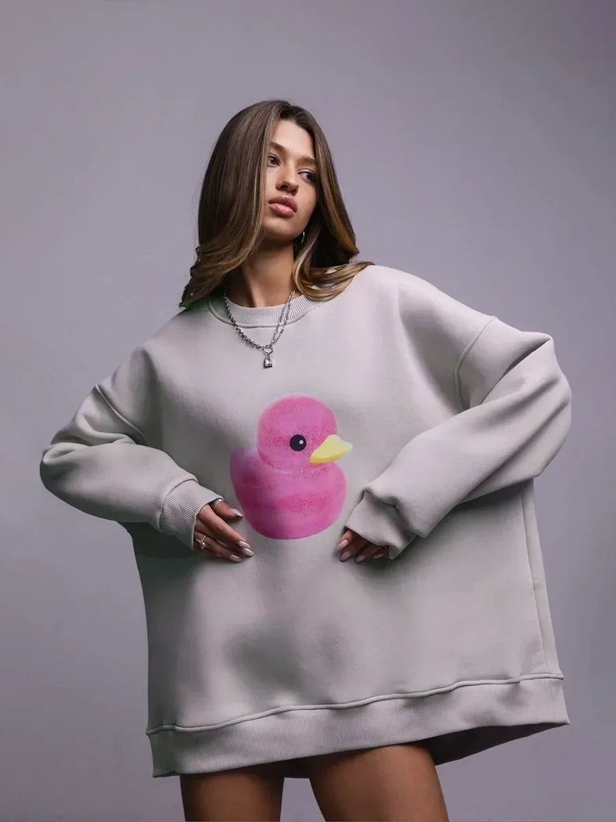 Różowa bluza oversize z nadrukiem kaczki