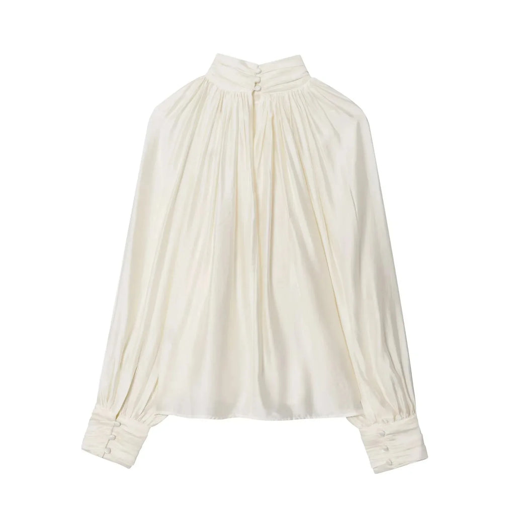 Drapowana bluzka koszula z satynowym wykończeniem