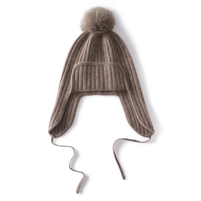 Kaszmirowa czapka z nausznikami