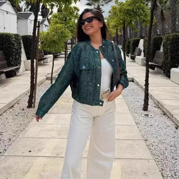 Turkusowa metaliczna kurtka