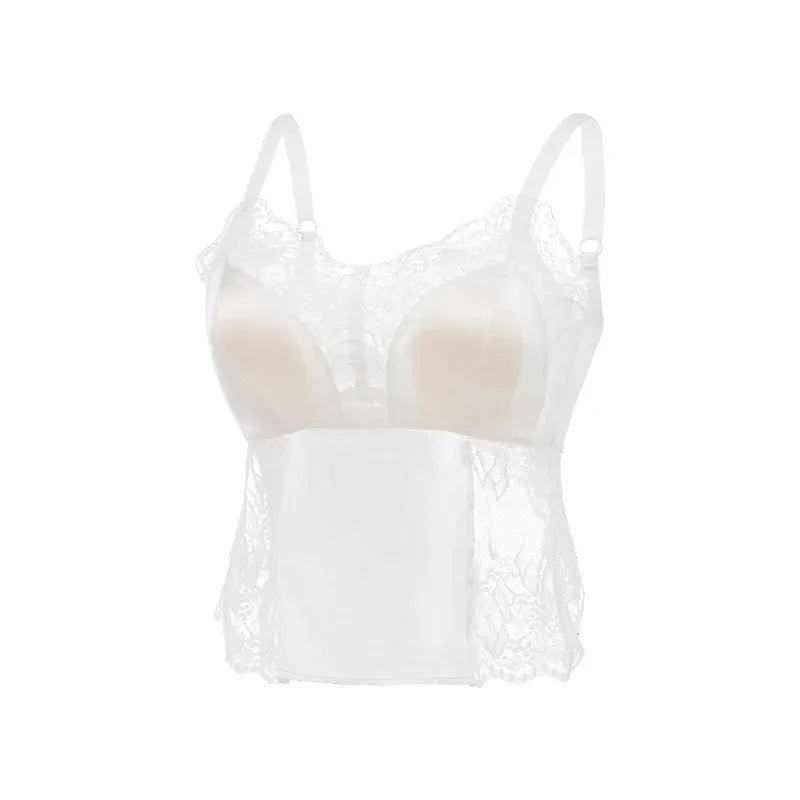 Jedwabny bieliźniany top z koronką