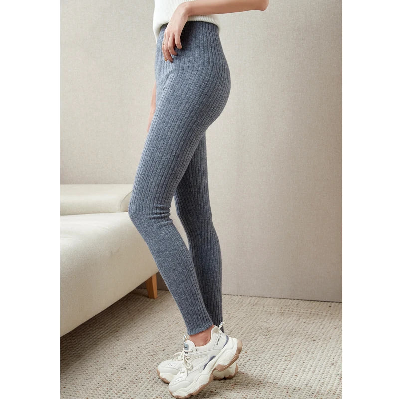 Prążkowane legginsy 100% wełny