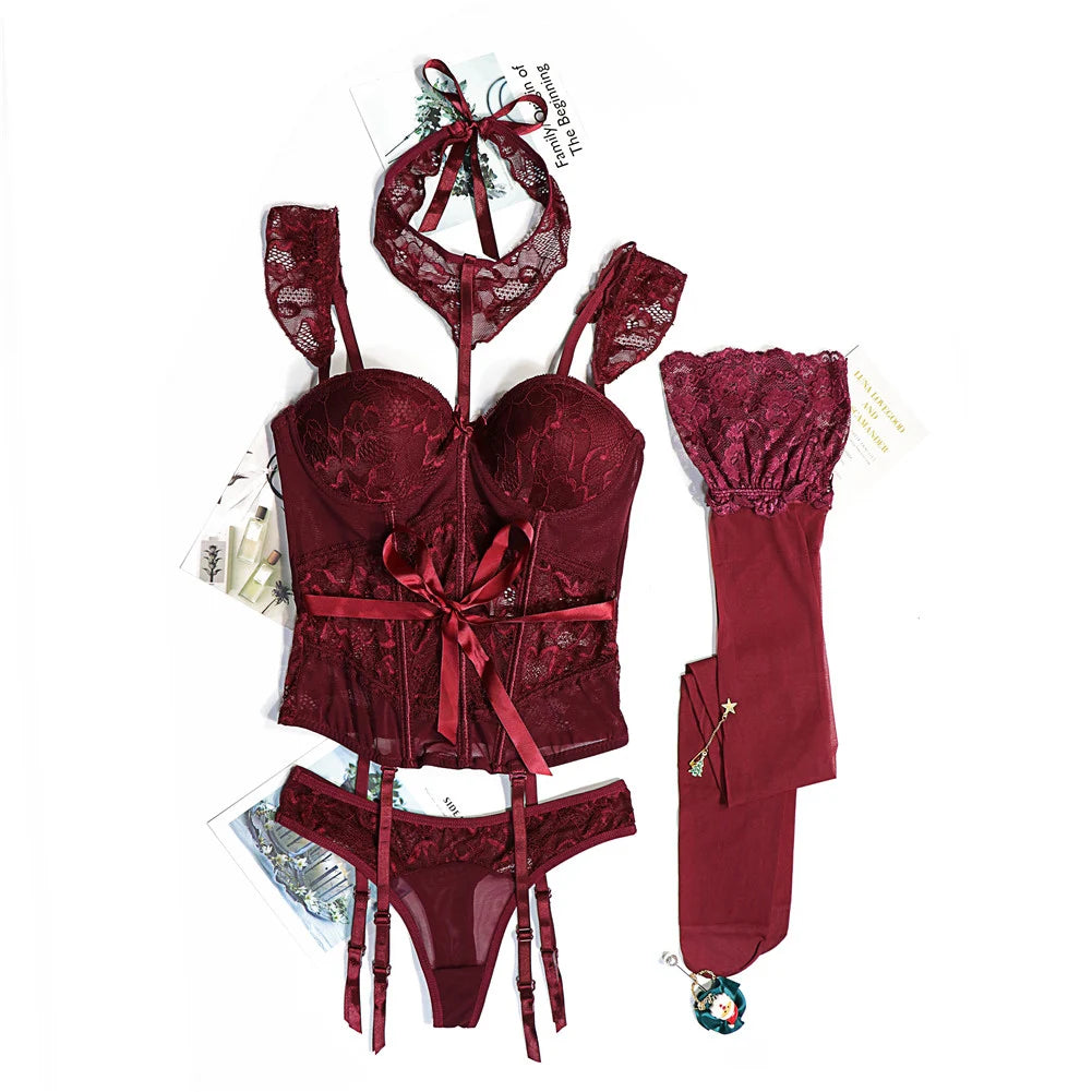 Bordowy zestaw bielizny Lorena