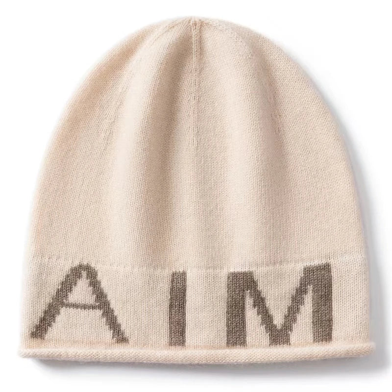 Kaszmirowa czapka beanie z napisem unisex