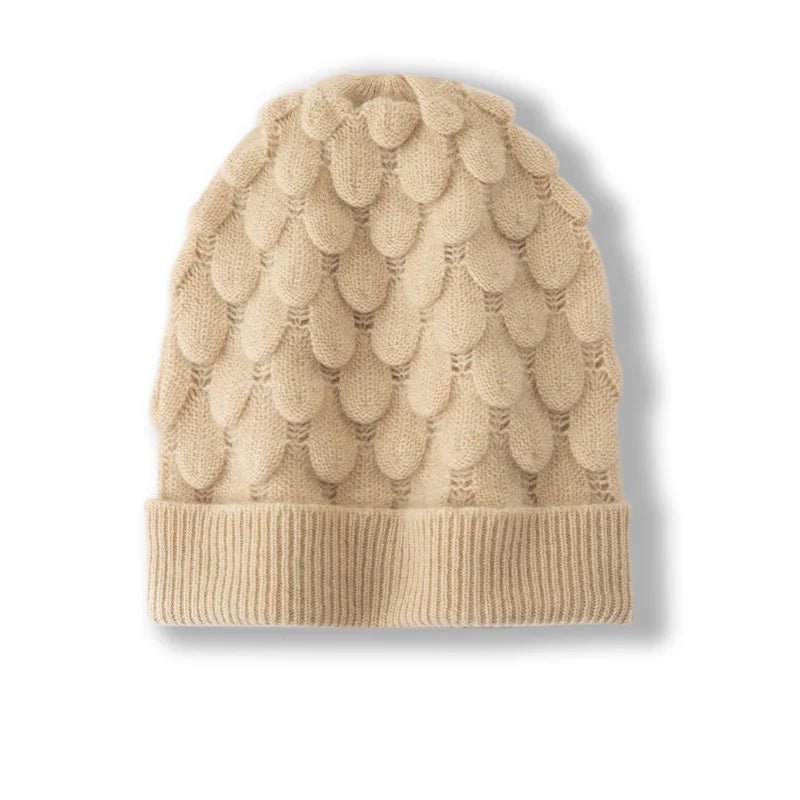 Kaszmirowa damska czapka z ozdobnym splotem