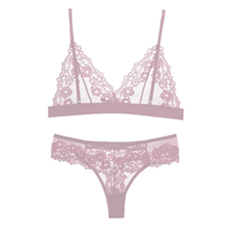 Półtransparentny koronkowy komplet bielizny