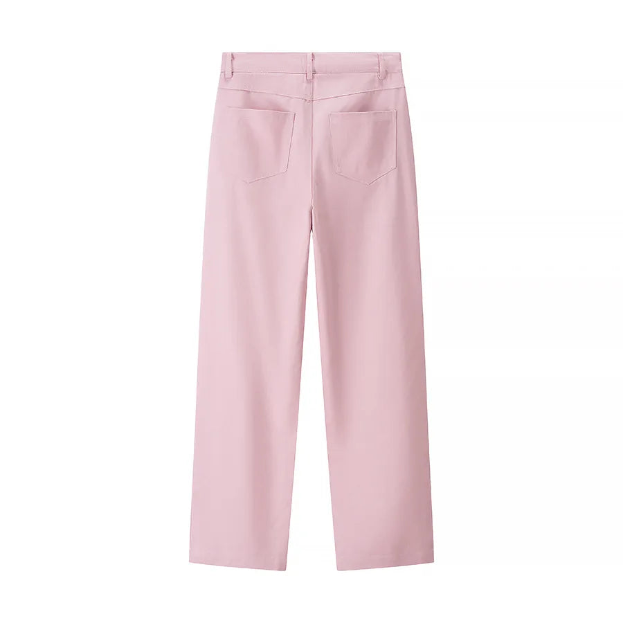 Jasnoróżowe jeansy z prostą nogawką zdobione kryształkami