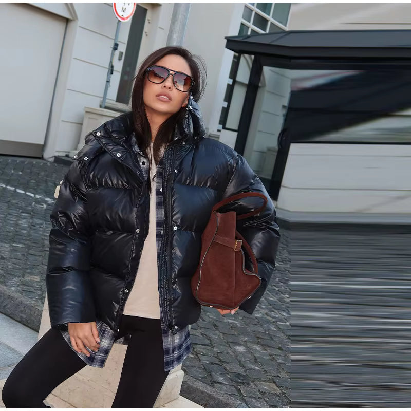 Damska błyszcząca kurtka pikowana