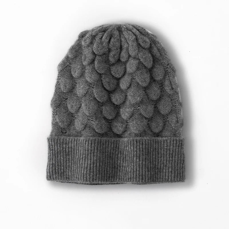 Kaszmirowa damska czapka z ozdobnym splotem