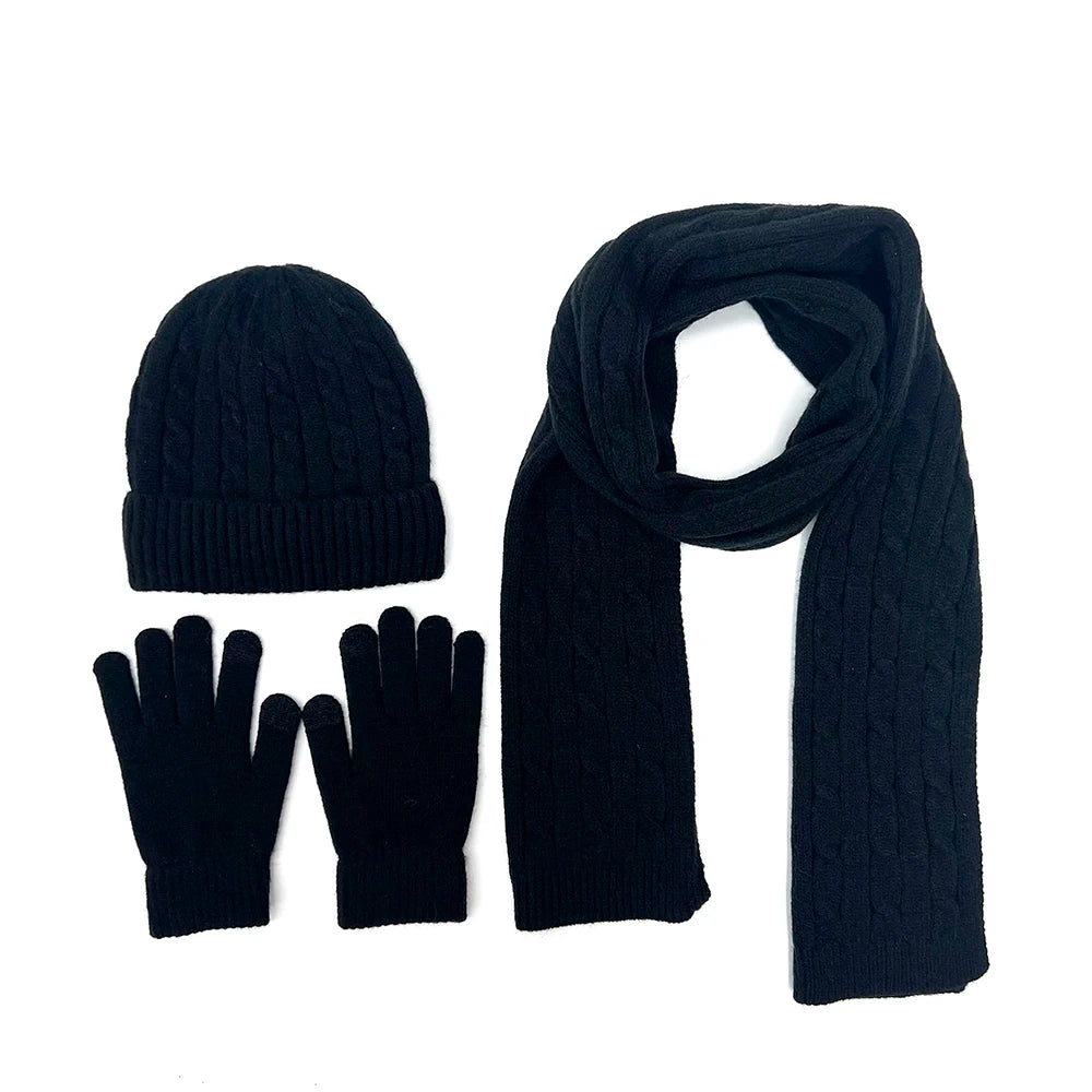 Wełniany komplet zimowy - czapka, szalik i rękawiczki Unisex