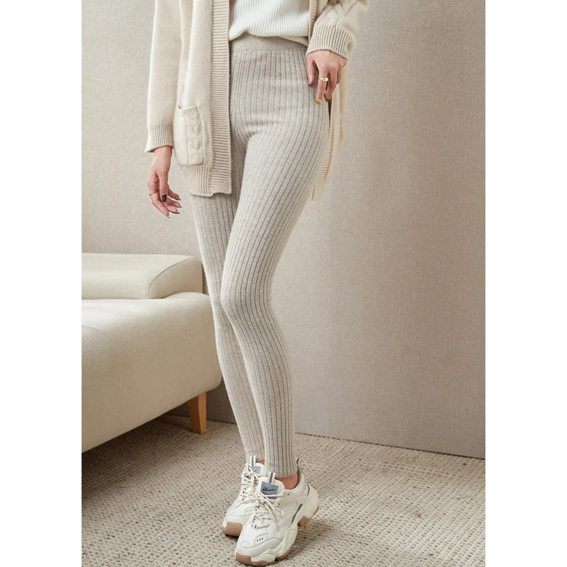 Prążkowane legginsy 100% wełny