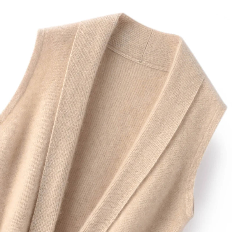 Brązowa/Beżowa wełniana kamizelka 100% wełny