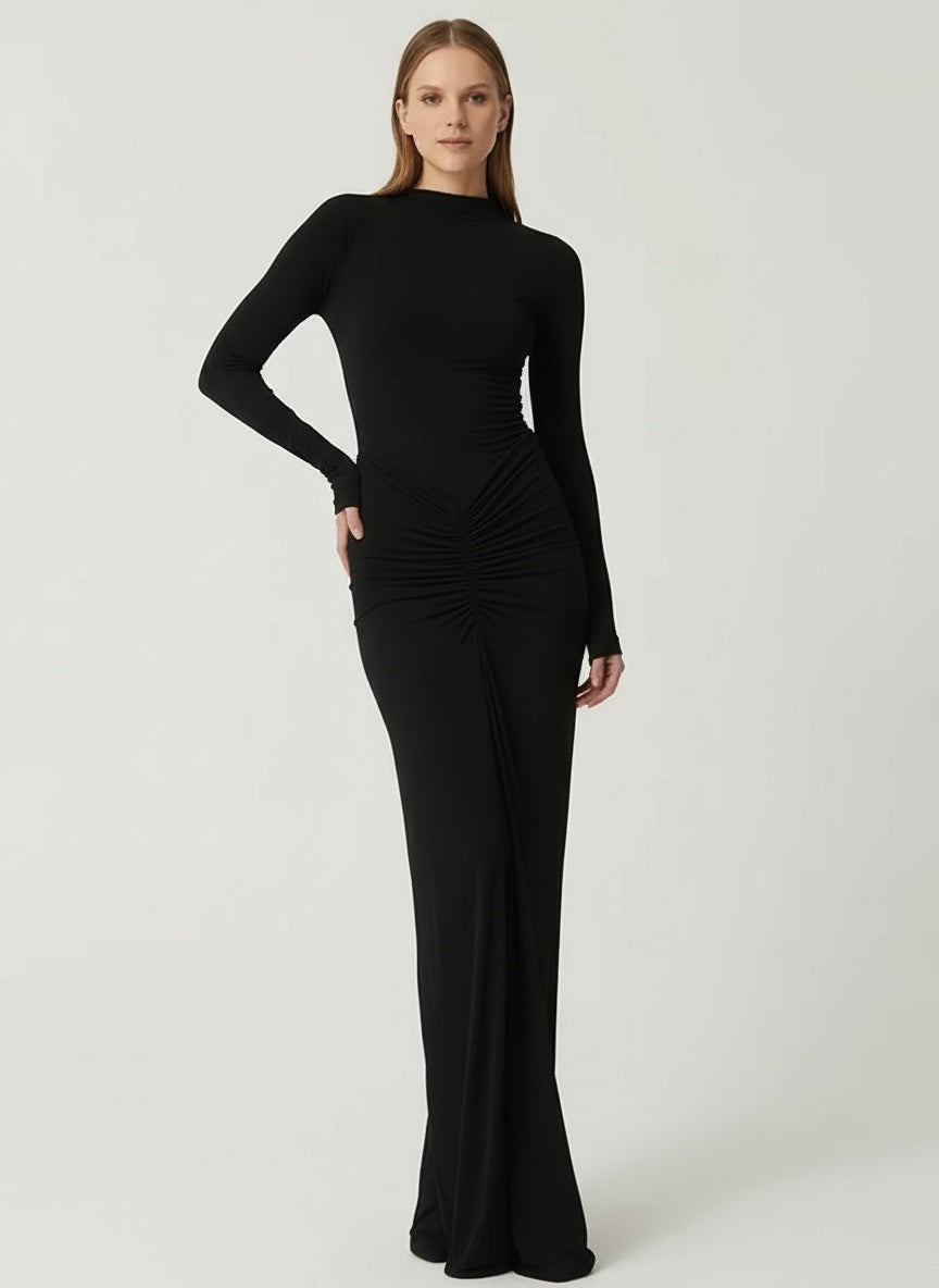 Długa sukienka wieczorowa z drapowaniem Elisa
